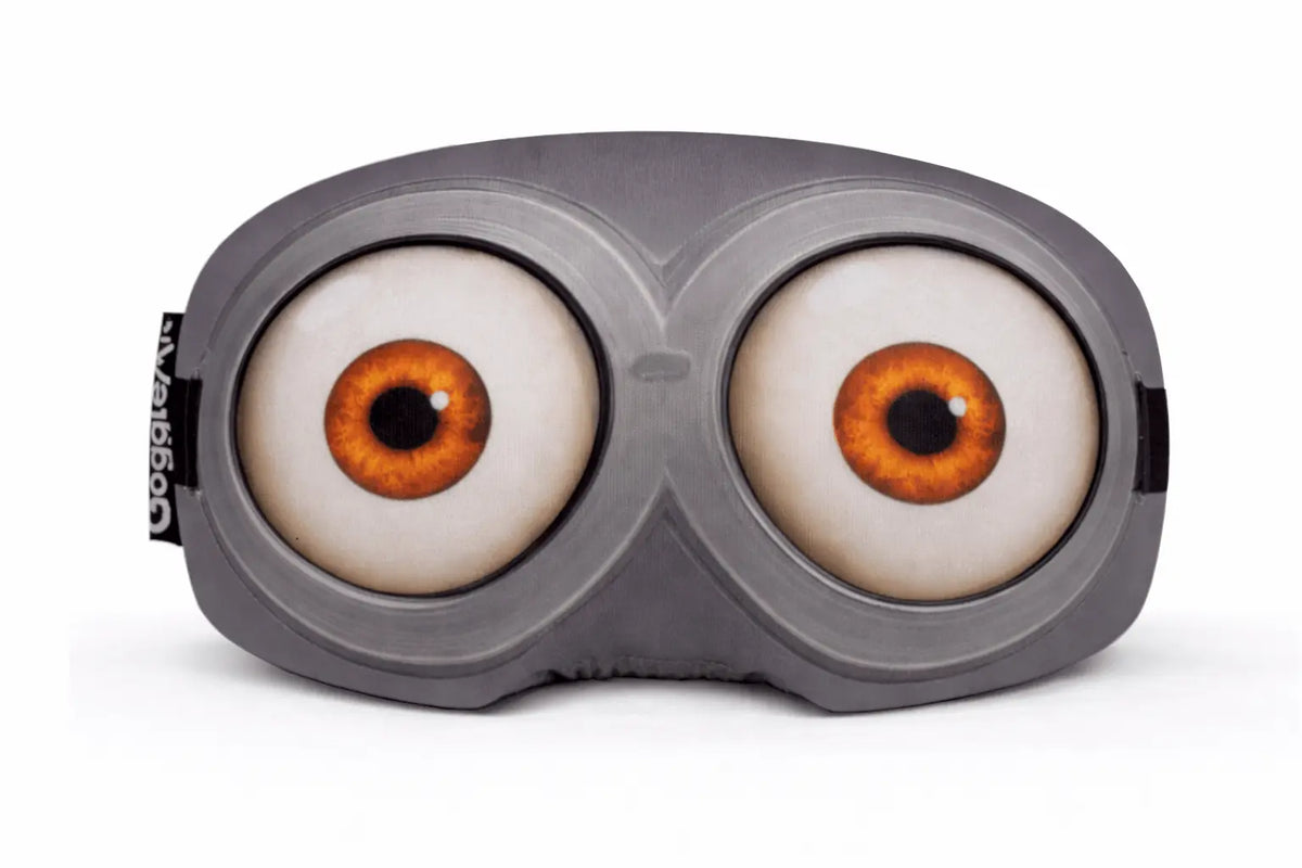 Goggle cover with an image of oversize cartoon eyes.