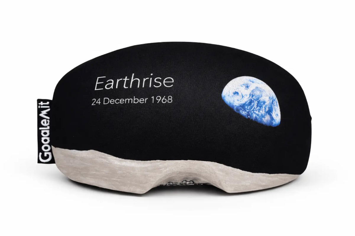 Goggle cover with a NASA image of earth known as earthrise.